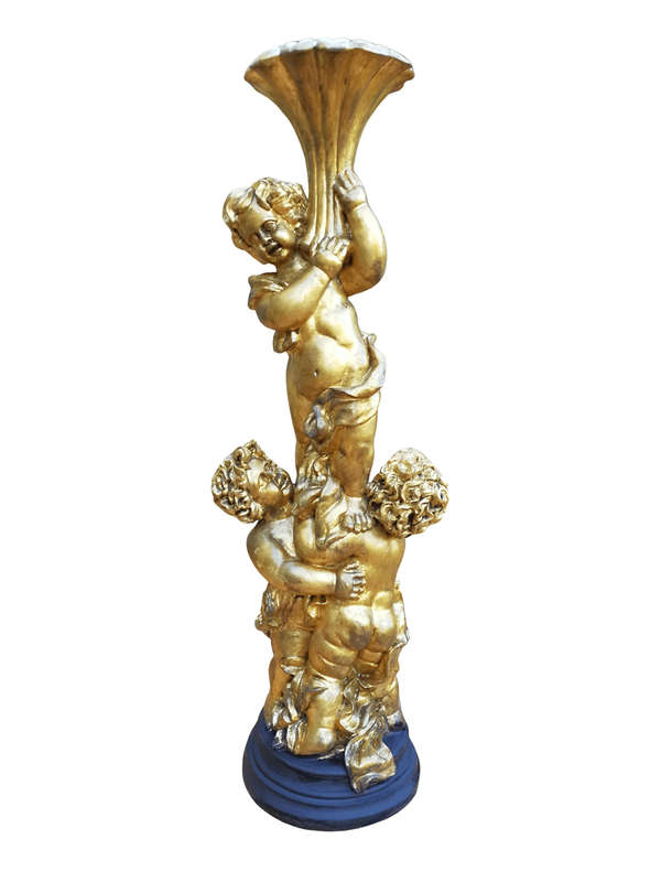 An Extremely Tall Gilt-painted Carved Wooden Candleholder
