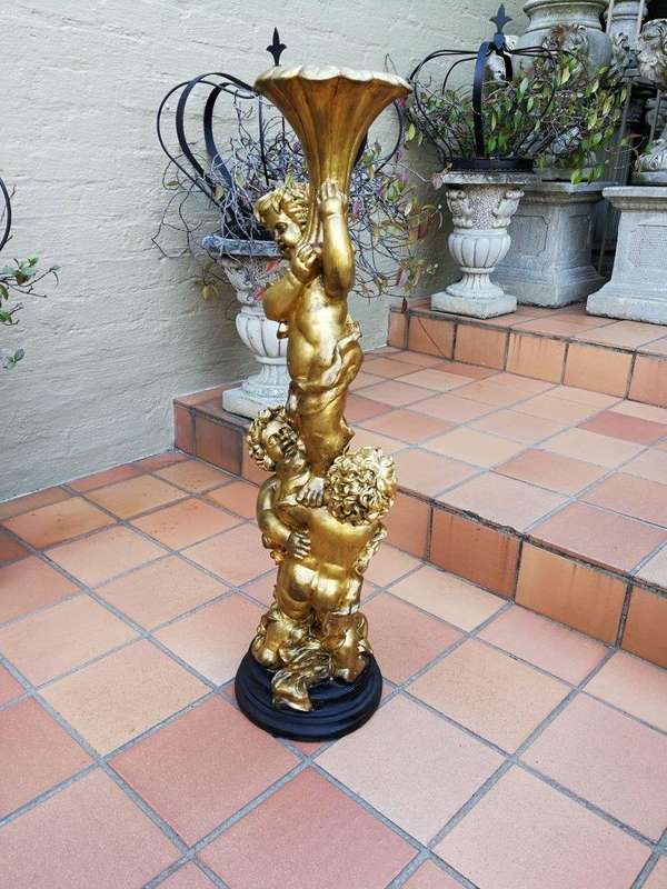 An Extremely Tall Gilt-painted Carved Wooden Candleholder