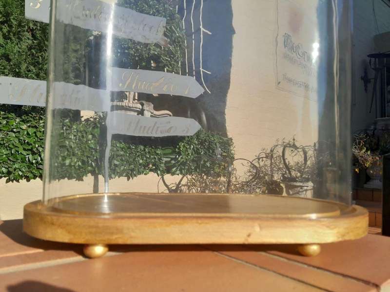 An Extra Large Dome Cloche on a Hand Gilded Wooden Base with Feet