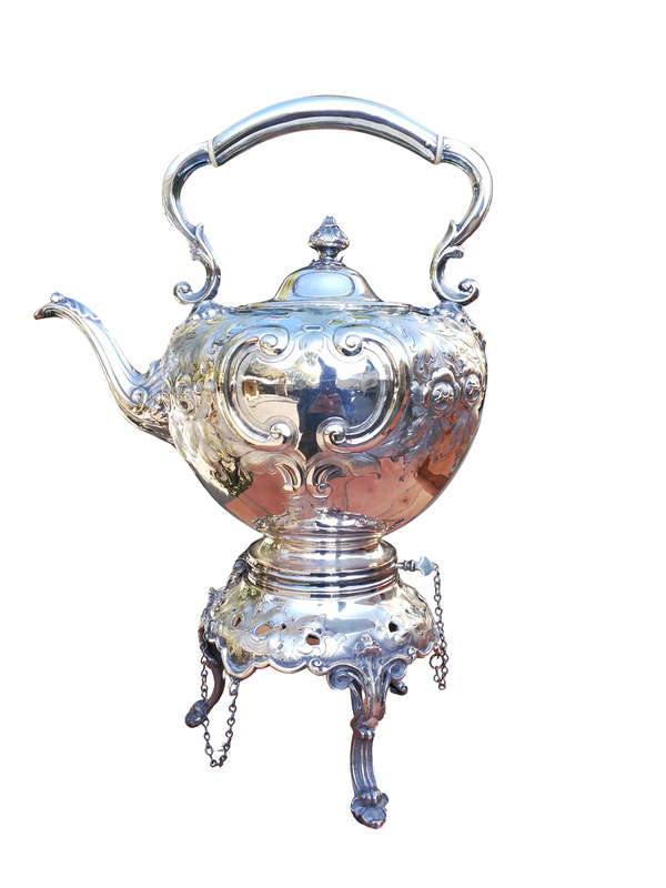 A Victorian Circa 1890 Silver-Plate Tea Kettle On Stand With Burner