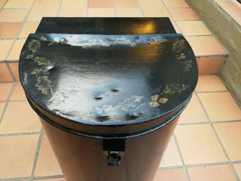 A 20TH Century Hand-Painted  Gold/Black Metal Bin