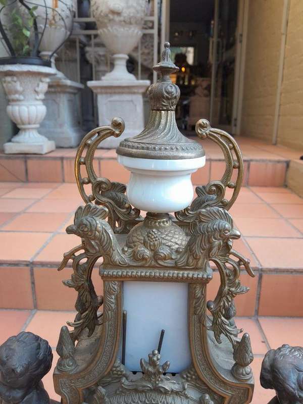 A 20th Century Brass Clock And Candelabrum Garniture Set