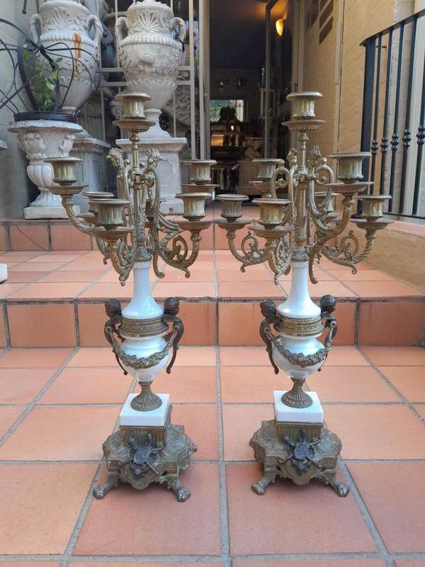 A 20th Century Brass Clock And Candelabrum Garniture Set