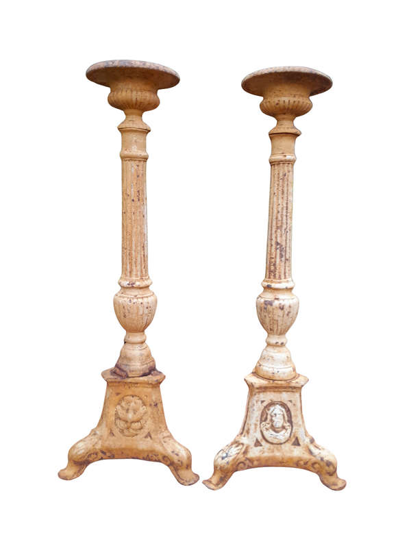 A 20th Century French Pair Of Cast Iron Candle Sticks