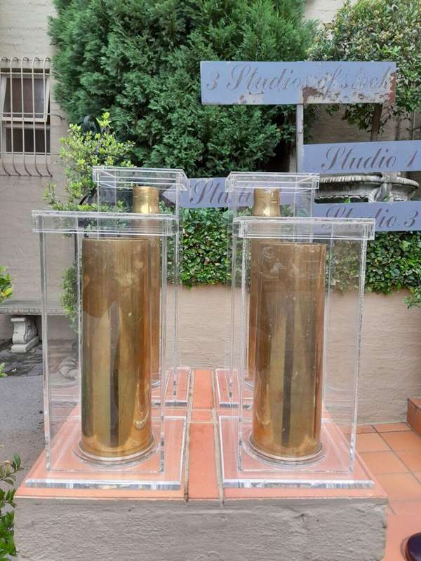 A Set Of 20th Century Circa 1940 Military Brass Cannon Shells Two With SA Union Military Markings...