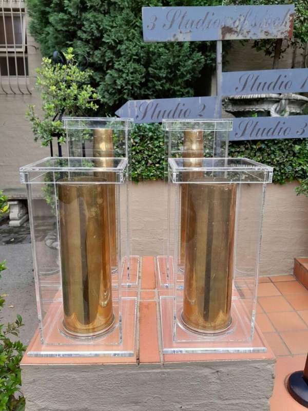A Set Of 20th Century Circa 1940 Military Brass Cannon Shells Two With SA Union Military Markings...