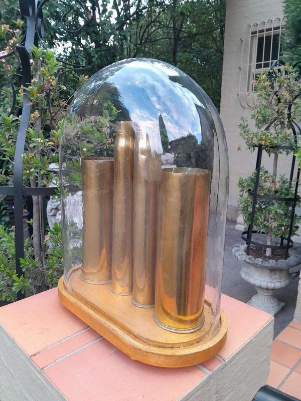 A 20th Century Circa 1940 Set Of 4 Military Brass Cannon Shells (Two With SA Union Military Marki...