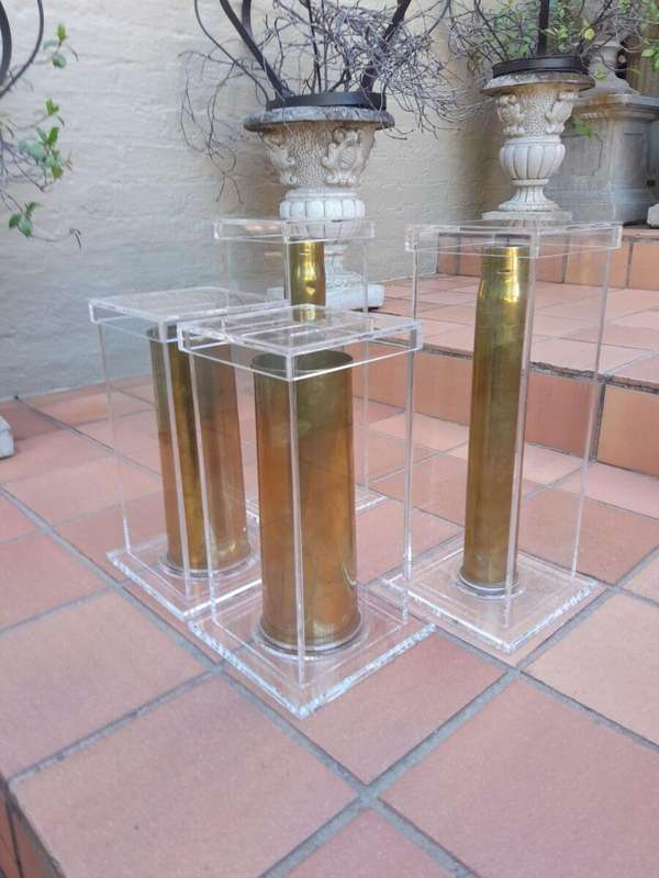A Set Of 20th Century Circa 1940 Military Brass Cannon Shells Two With SA Union Military Markings...
