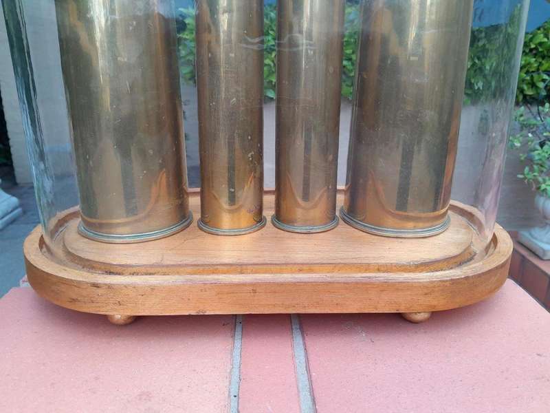 A 20th Century Circa 1940 Set Of 4 Military Brass Cannon Shells (Two With SA Union Military Marki...