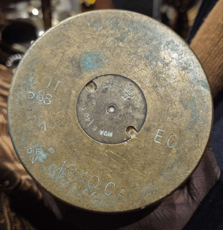 A Set Of 20th Century Circa 1940 Military Brass Cannon Shells Two With SA Union Military Markings...