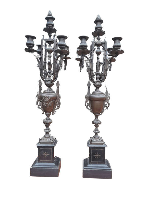 An Early 20th Century Pair Of Tall Bronze Candelabra