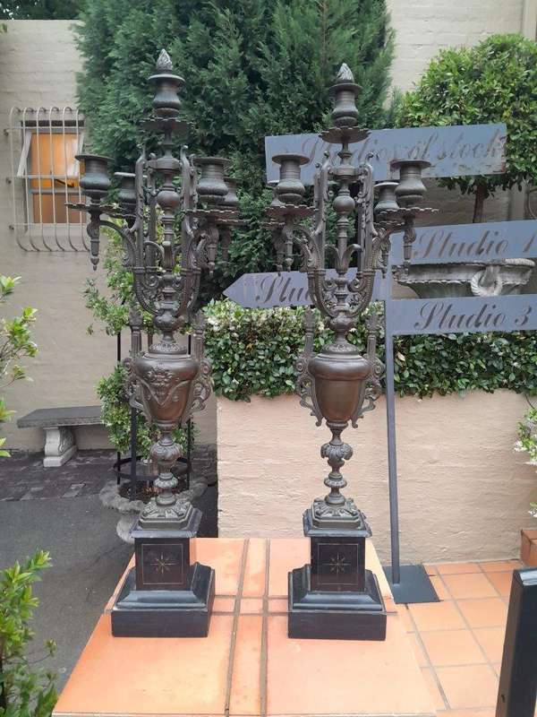 An Early 20th Century Pair Of Tall Bronze Candelabra