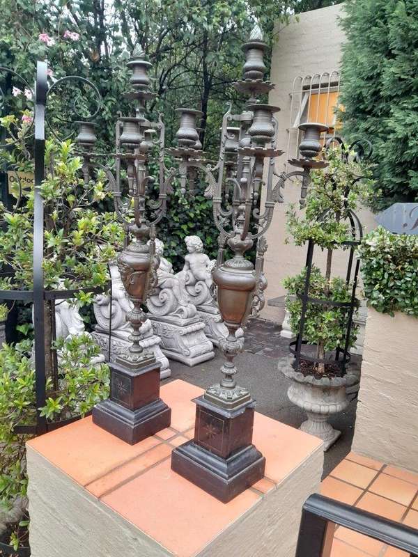 An Early 20th Century Pair Of Tall Bronze Candelabra