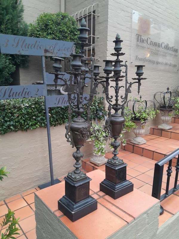 An Early 20th Century Pair Of Tall Bronze Candelabra