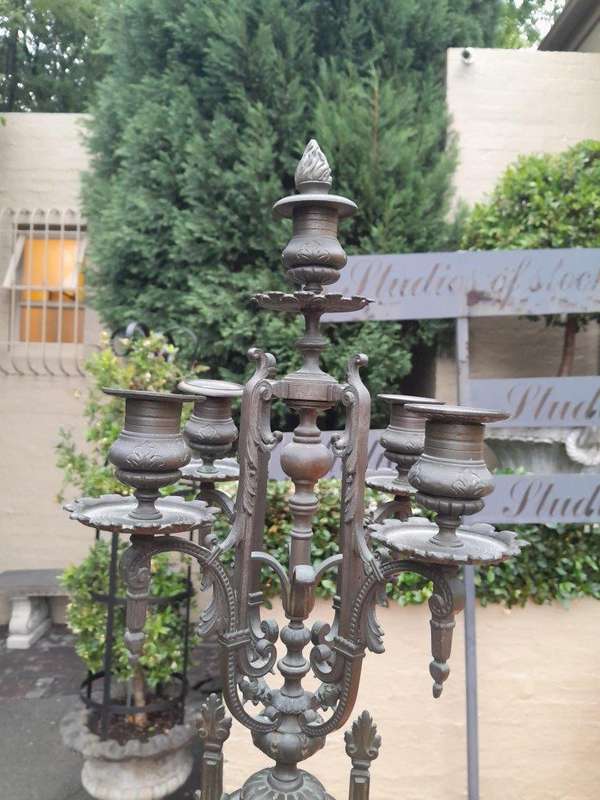 An Early 20th Century Pair Of Tall Bronze Candelabra