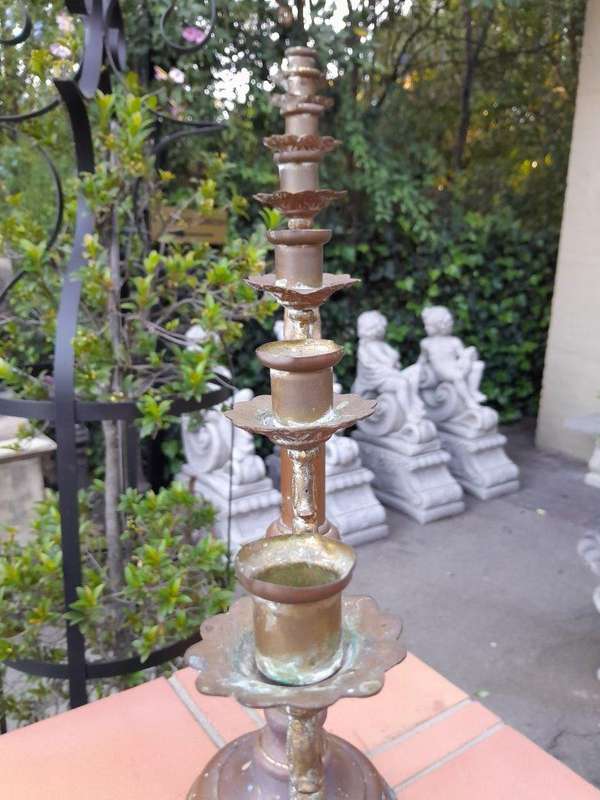 An Antique 20th Century Brass Seven Light Alter Candelabra