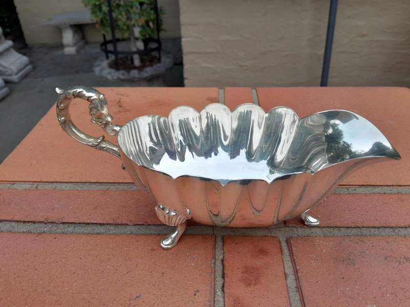 A 20th Century Silver Plate Gravy / Sauce Boat On Tray