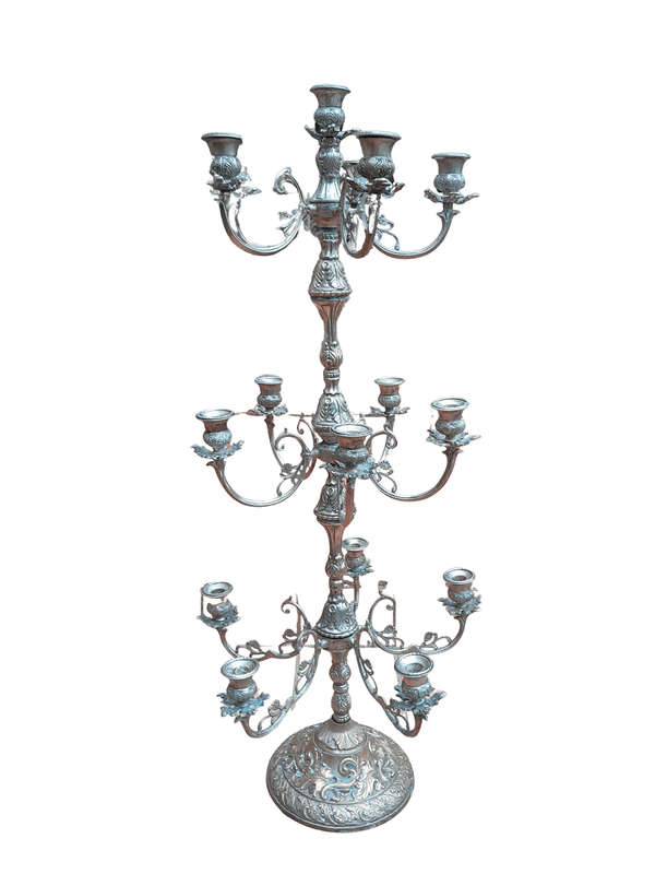 A 20th Century Silver Plated Tall Three Tier Candelabra