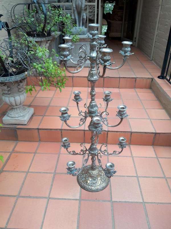 A 20th Century Silver Plated Tall Three Tier Candelabra