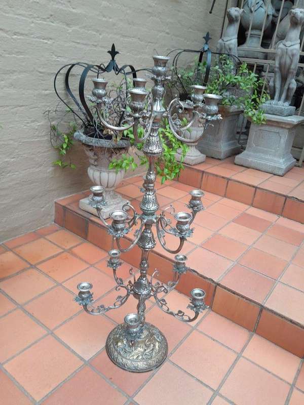 A 20th Century Silver Plated Tall Three Tier Candelabra