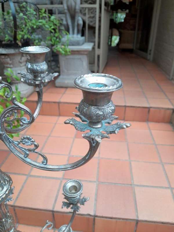 A 20th Century Silver Plated Tall Three Tier Candelabra