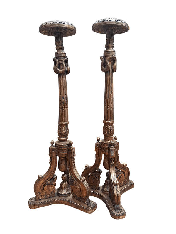 A 20th Century Pair Of French Style Giltwood Floor Or Table Candle Holders / Sticks / Plinths