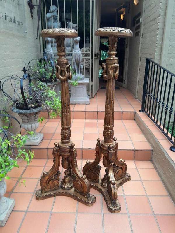 A 20th Century Pair Of French Style Giltwood Floor Or Table Candle Holders / Sticks / Plinths