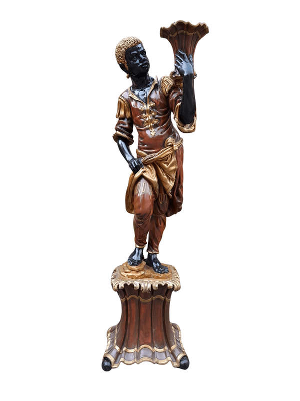 A 20th Century Highly Decorative Giltwood Blackamoor On Base Holding Bowl