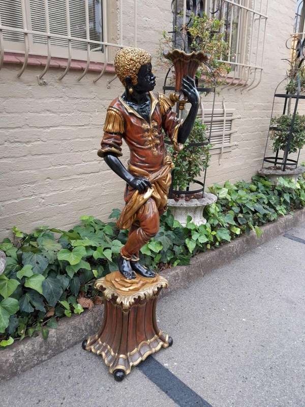 A 20th Century Highly Decorative Giltwood Blackamoor On Base Holding Bowl