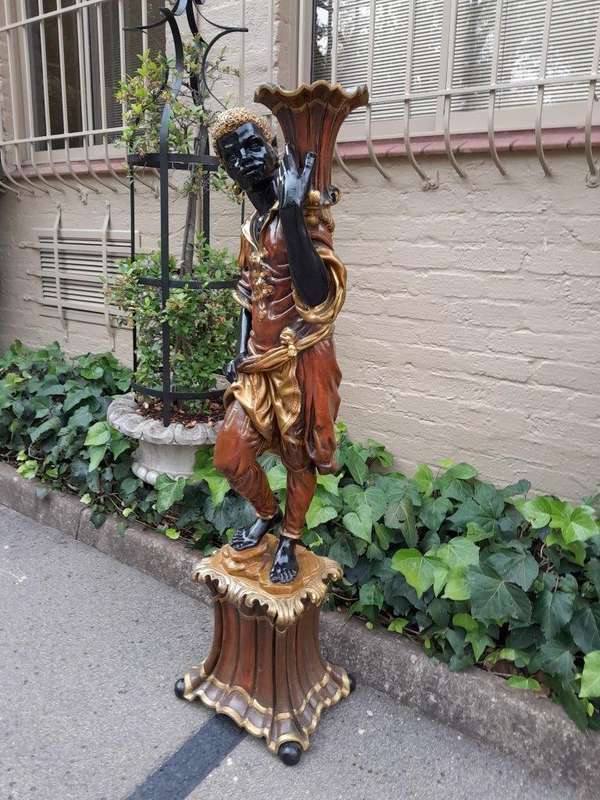 A 20th Century Highly Decorative Giltwood Blackamoor On Base Holding Bowl