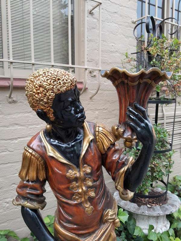 A 20th Century Highly Decorative Giltwood Blackamoor On Base Holding Bowl