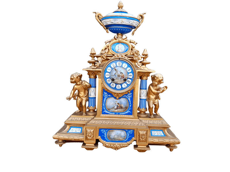 A 19th Century French Sevres And Gilt Metal Clock With Eight Day Key Wound Bell