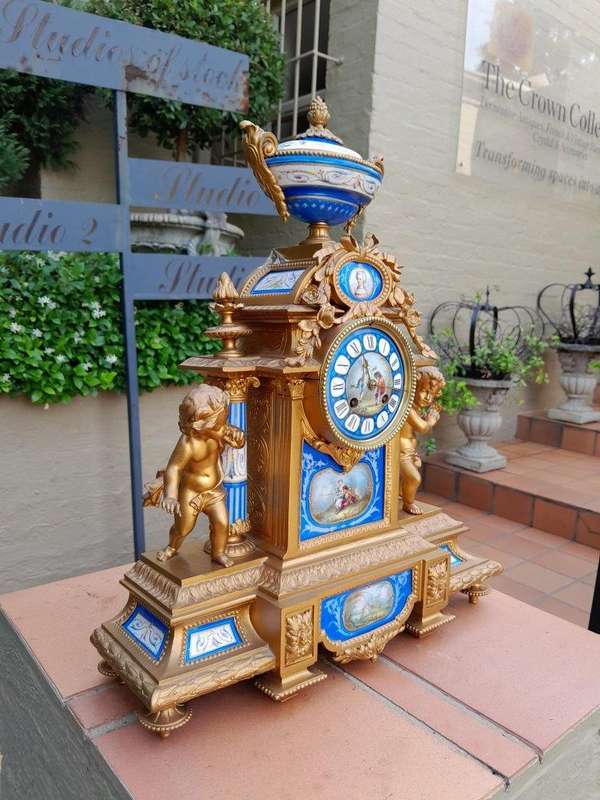 A 19th Century French Sevres And Gilt Metal Clock With Eight Day Key Wound Bell