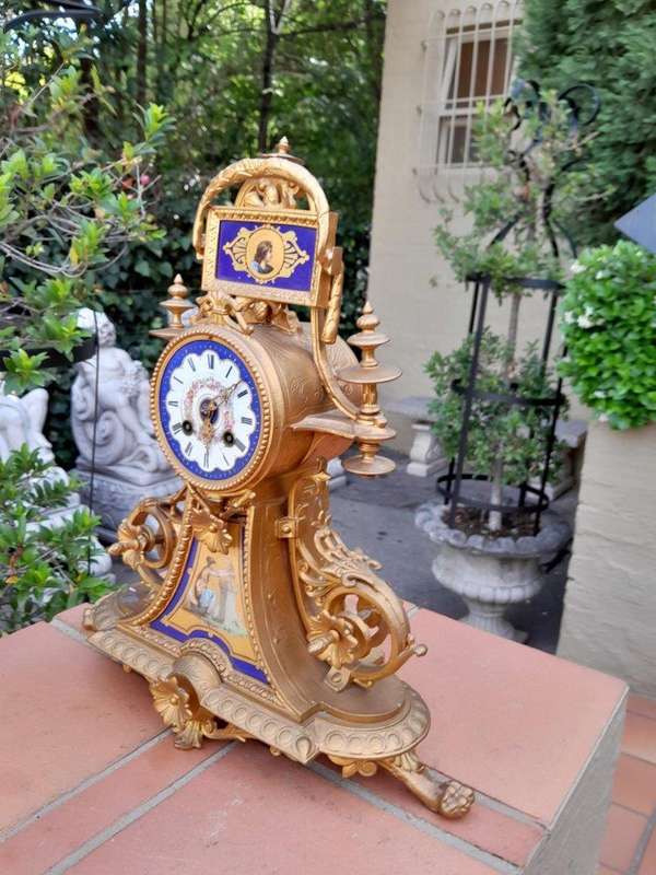 A 19th Century Circa 1890 French Sevres And Ormolu Clocks With Key And Bell