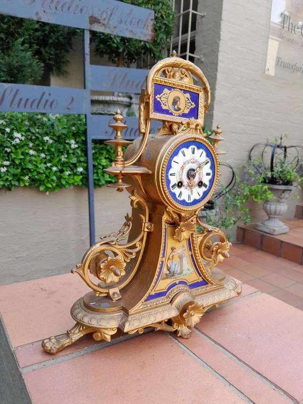 A 19th Century Circa 1890 French Sevres And Ormolu Clocks With Key And Bell