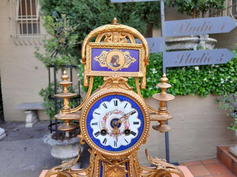 A 19th Century Circa 1890 French Sevres And Ormolu Clocks With Key And Bell