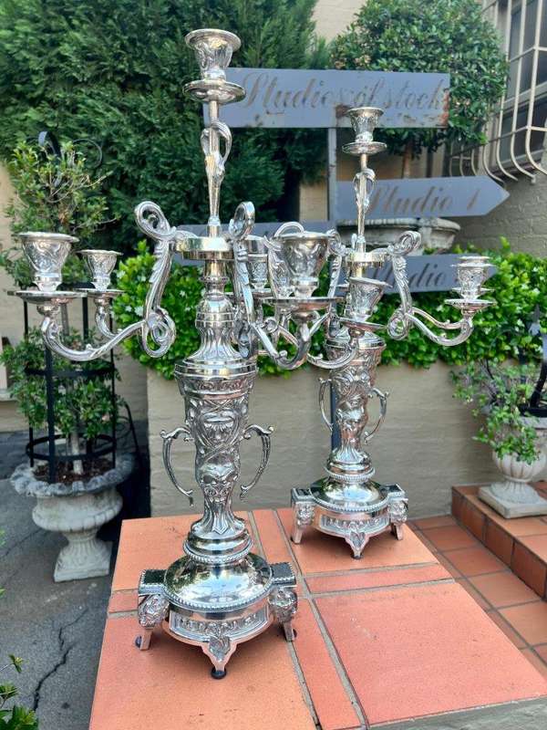 A Late 19th Century Pair Of French Rococo Style Silver Plate Candelabrum