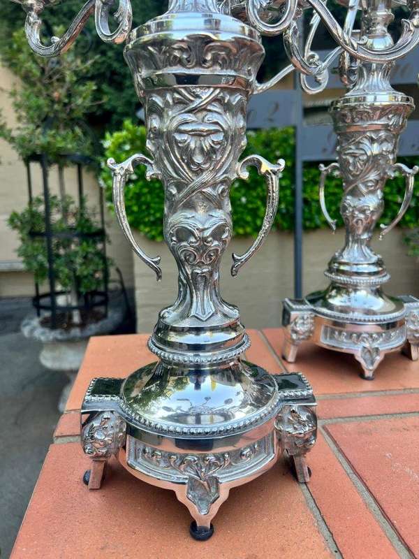 A Late 19th Century Pair Of French Rococo Style Silver Plate Candelabrum