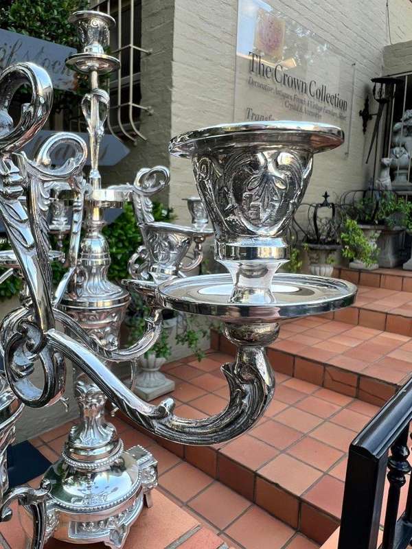 A Late 19th Century Pair Of French Rococo Style Silver Plate Candelabrum