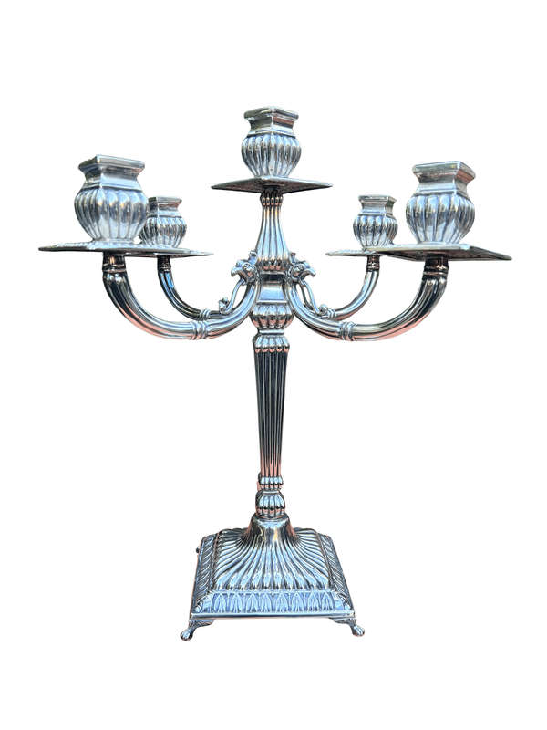 A 20th Century Italian Silver. Candelabra With Drip Holders
