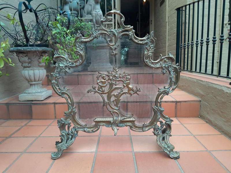 A First Quarter 20th Century French Brass And Mesh Fire Screen