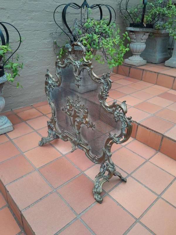 A First Quarter 20th Century French Brass And Mesh Fire Screen