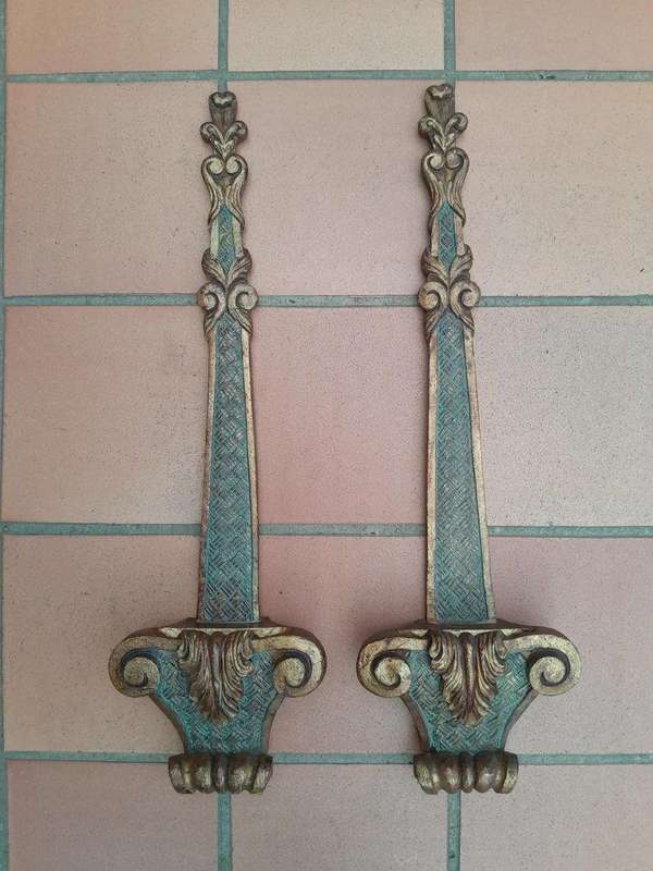 A 20th Century Pair Of Gilt Painted Wooden Wall Sconces To Display A Pair Of Small Size Mirrors O...