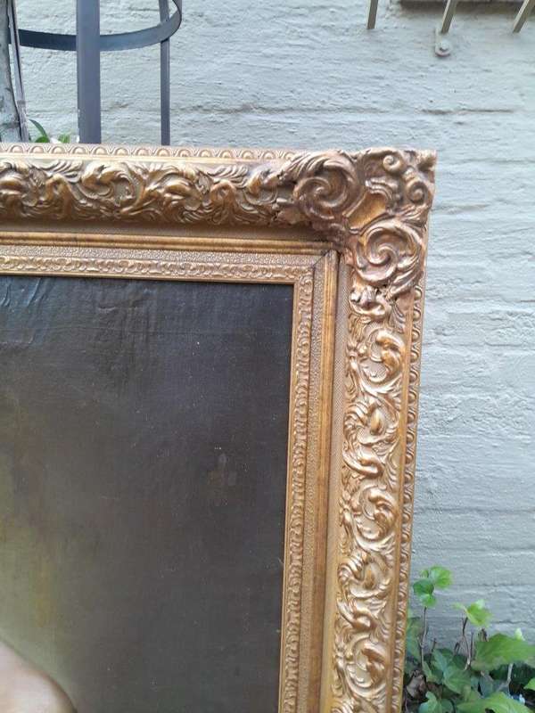 An Antique 17th Century European Oil On Canvas In Ornately Gilt Frame. Signed 238