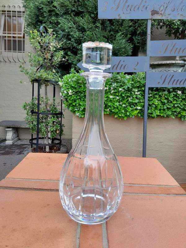 A Hand Blown Crystal Decanter With Stopper