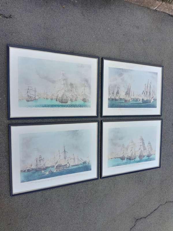 A 20TH Century Set Of Four Gilt Framed Prints Of Battle Of Trafalgar