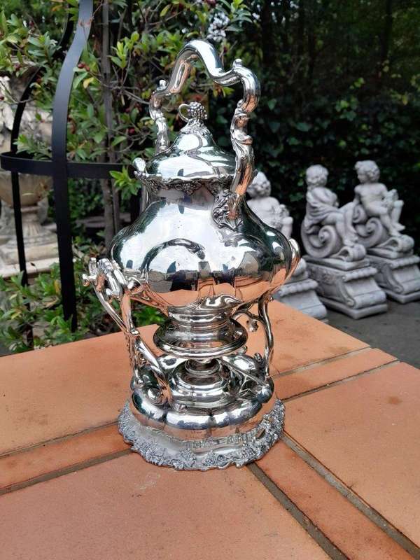 A 20TH Century Silver Plate Kettle on Stand with Burner