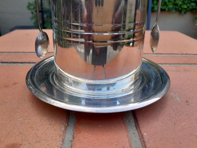 A Rare Pair of Silver Plate Tea Caddies (Regular and Decaf Tea)  each with Two Teaspoons with Re...