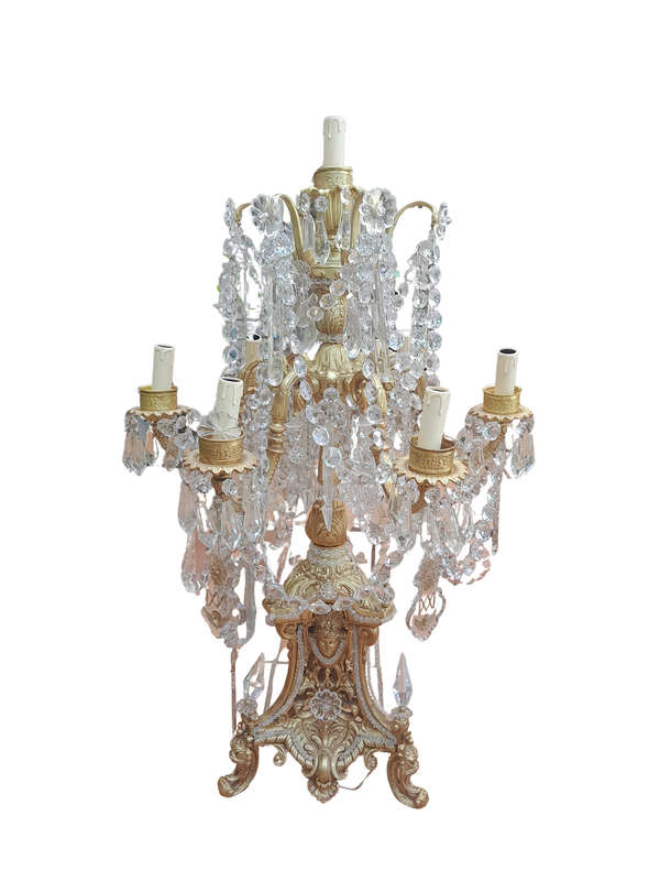 An Heavily Carved And  Ornate Brass & Crystal Electrified Table Lamp
