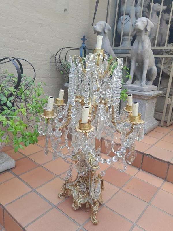 An Heavily Carved And  Ornate Brass & Crystal Electrified Table Lamp